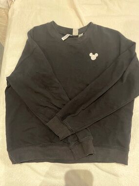 Disney Black Crewneck Sweatshirt with Small Mickey Logo